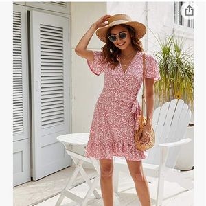 Pink floral wrap dress sz small